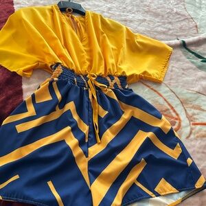 SHEIN Blue and Yellow Patterned Dress